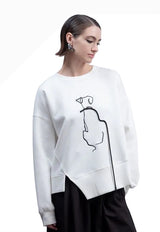 HAAKŌ H2002WT WHITE Dog & Leash Long Sleeve Boat Neck Drop Shoulder Sweatshirt