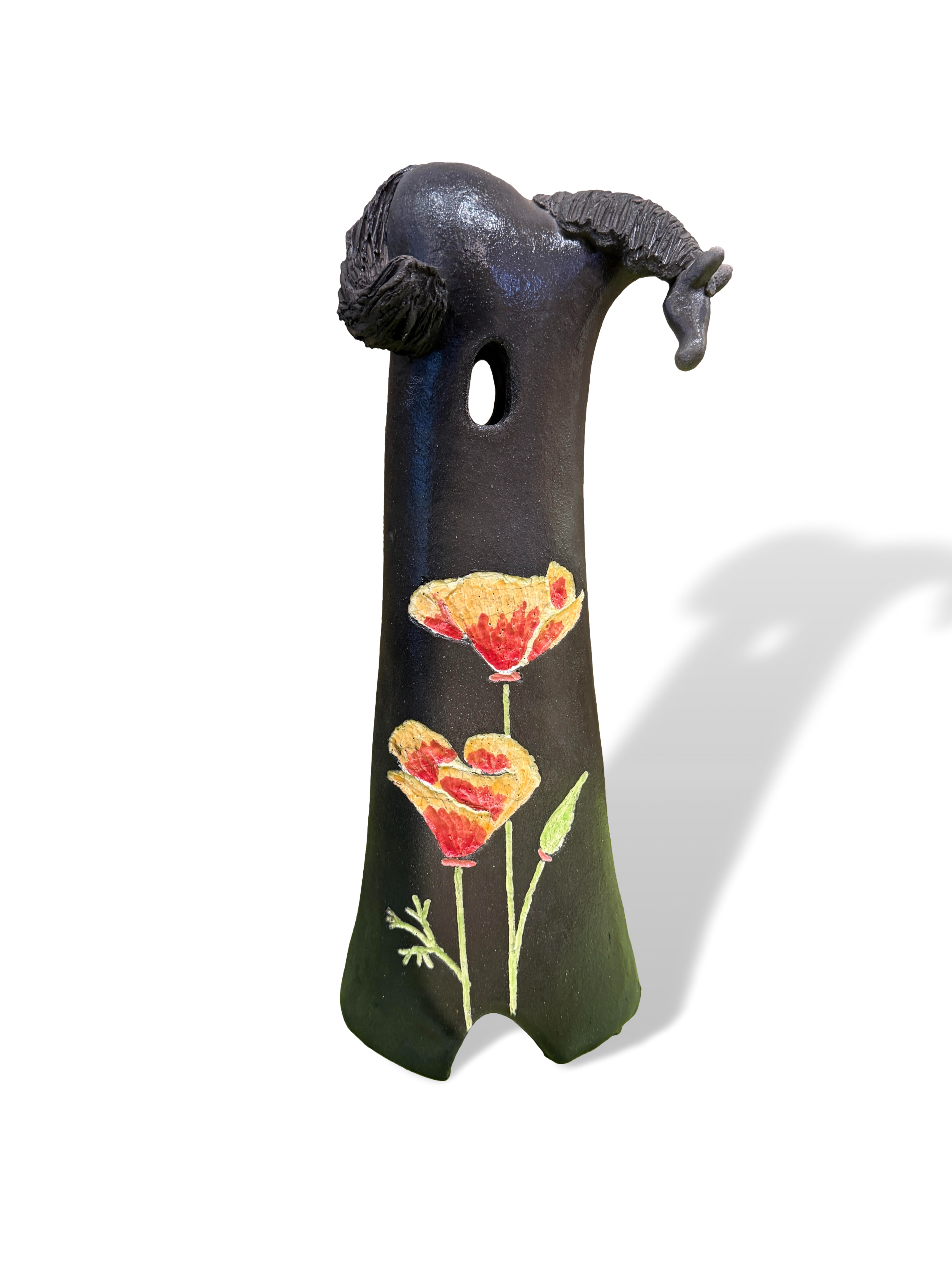 Alan Potter HRSPOP Hand Carved Poppy Horse Handmade Raku Pottery Sculpture