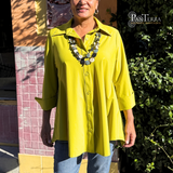 IC Collection 3778BPR Pear Prada Button Front Swing Blouse