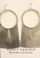 Nancy Daniels LARGE SHIELD Sterling and Brass Earrings
