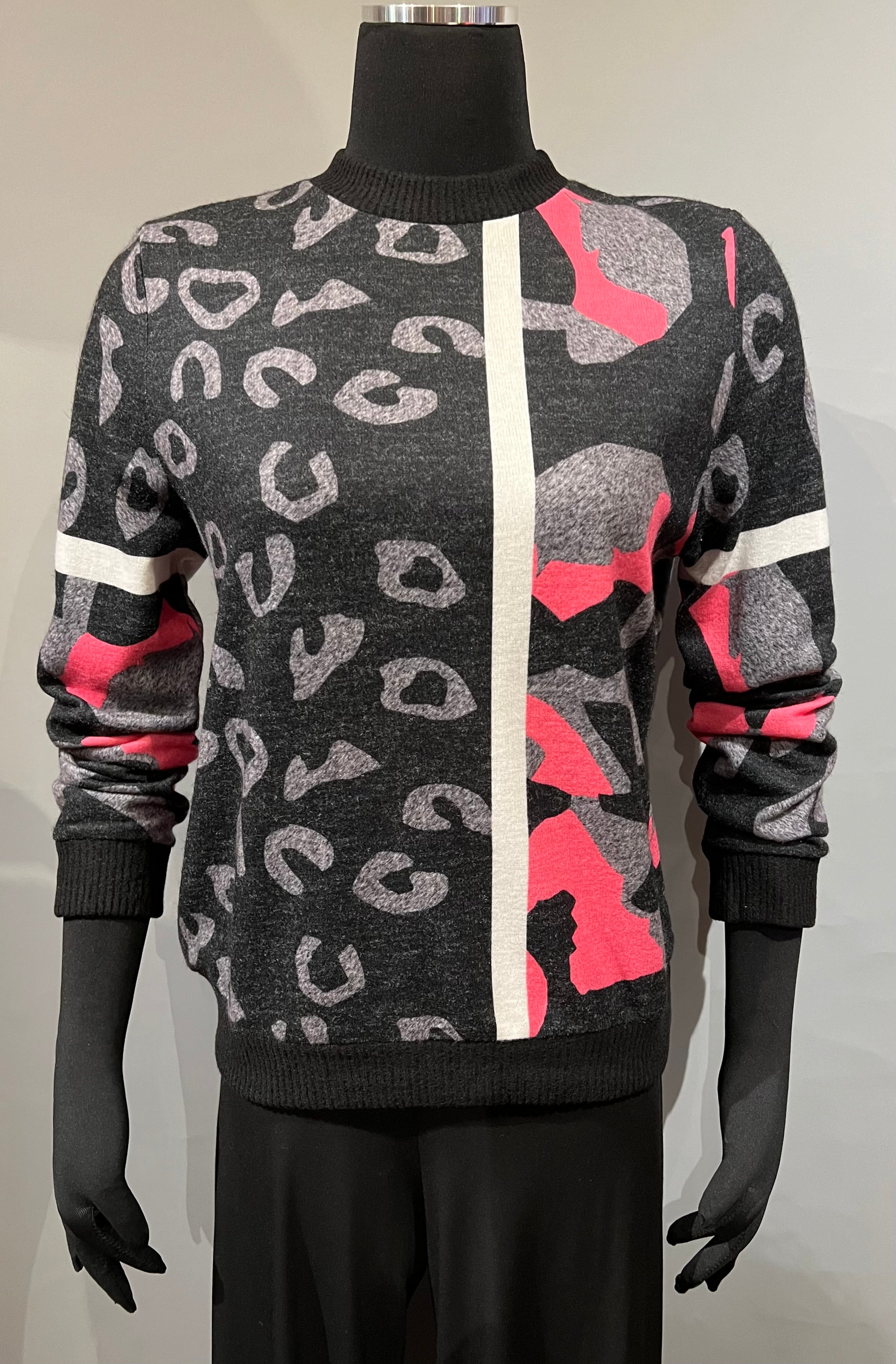 Trisha Tyler Monet M2514 Charcoal Hot Pink Sweater