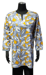 Kikisol 125PL PAINTED LEAF Split Neck 3/4 Sleeve Printed Tunic