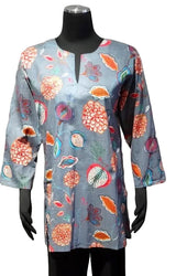 Kikisol 163MBV MIDNIGHT BLUE VALENCIA Split Neck 3/4 Sleeve Printed Tunic