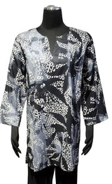 Kikisol 128BH BLACK HATCH Split Neck 3/4 Sleeve Printed Tunic