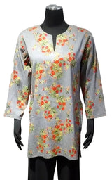 Kikisol 174GP GRAY PROVENCE Split Neck 3/4 Sleeve Printed Tunic