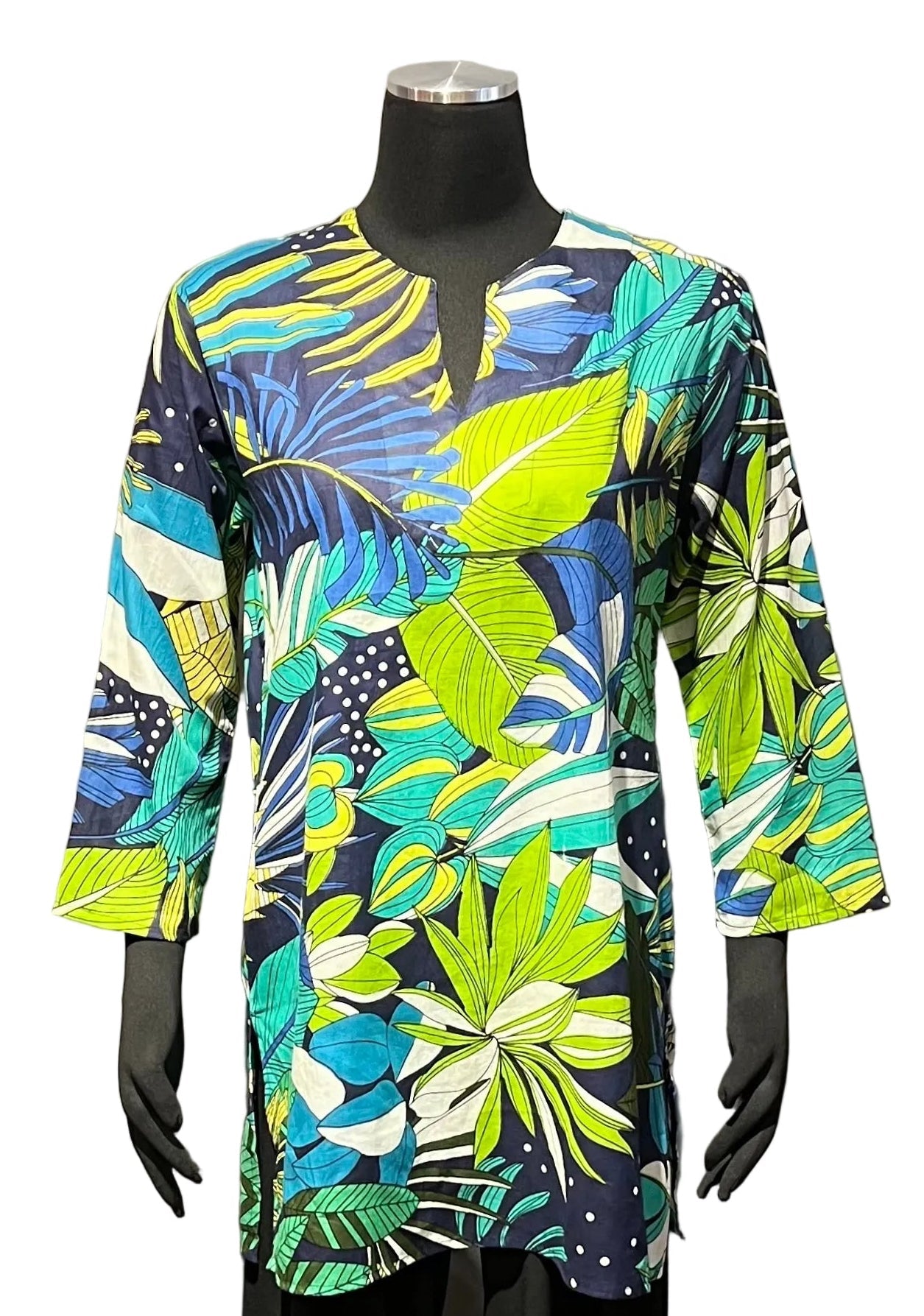 Kikisol 182LU LUSH Split Neck 3/4 Sleeve Printed Tunic