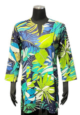 Kikisol 182LU LUSH Split Neck 3/4 Sleeve Printed Tunic