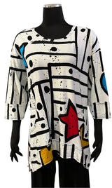 Darby PA1806KW White Pop Art Lola 3/4 Sleeve Tunic Top