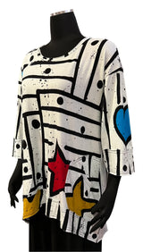 Darby PA1806KW White Pop Art Lola 3/4 Sleeve Tunic Top