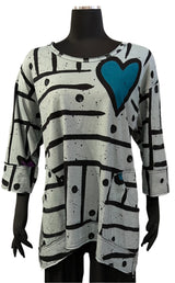 Darby PA1806KG Grey Pop Art Lola 3/4 Sleeve Tunic Top