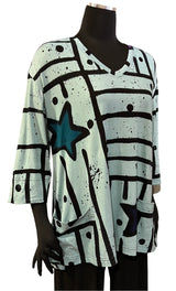 Darby PA1810KB Blue Pop Art Tess 3/4 Sleeve Tunic Top