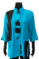 Moonlight 2314TB Turquoise and Black Button Front Top With Pockets