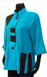 Moonlight 2314TB Turquoise and Black Button Front Top With Pockets