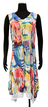 Shana 25010PK Pink and Blue Sleeveless V-Neck Crinkle Dress