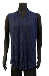 Shana 21109N Navy Crinkle Basic Pleated Tank Top