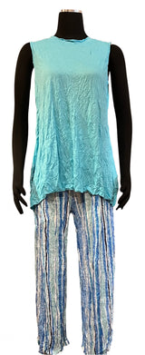 Shana 24039ST Striped Crinkle Button Pants With Pockets