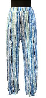 Shana 24039ST Striped Crinkle Button Pants With Pockets