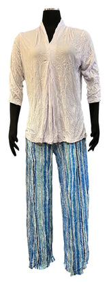 Shana 24039ST Striped Crinkle Button Pants With Pockets