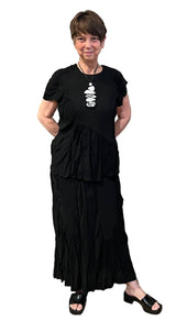 Vanité Couture 18756BK Black Crinkle and Waffle Quilt Asymmetric Patchwork One Size Skirt