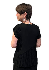 Vanité Couture 18826BK Black Crinkle and Waffle Quilt Asymmetric Patchwork One Size Top