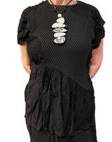 Vanité Couture 18826BK Black Crinkle and Waffle Quilt Asymmetric Patchwork One Size Top