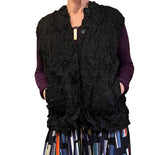 Vanité Couture 88501BK Black One Size Crinkle Crush Button Front Vest