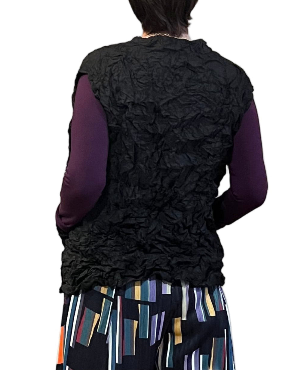 Vanité Couture 88501BK Black One Size Crinkle Crush Button Front Vest