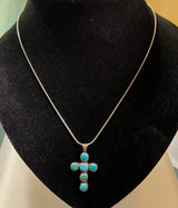 Randall Pipkorn R20 Handmade Bisbee Turquoise and Sterling Silver Cross Necklace