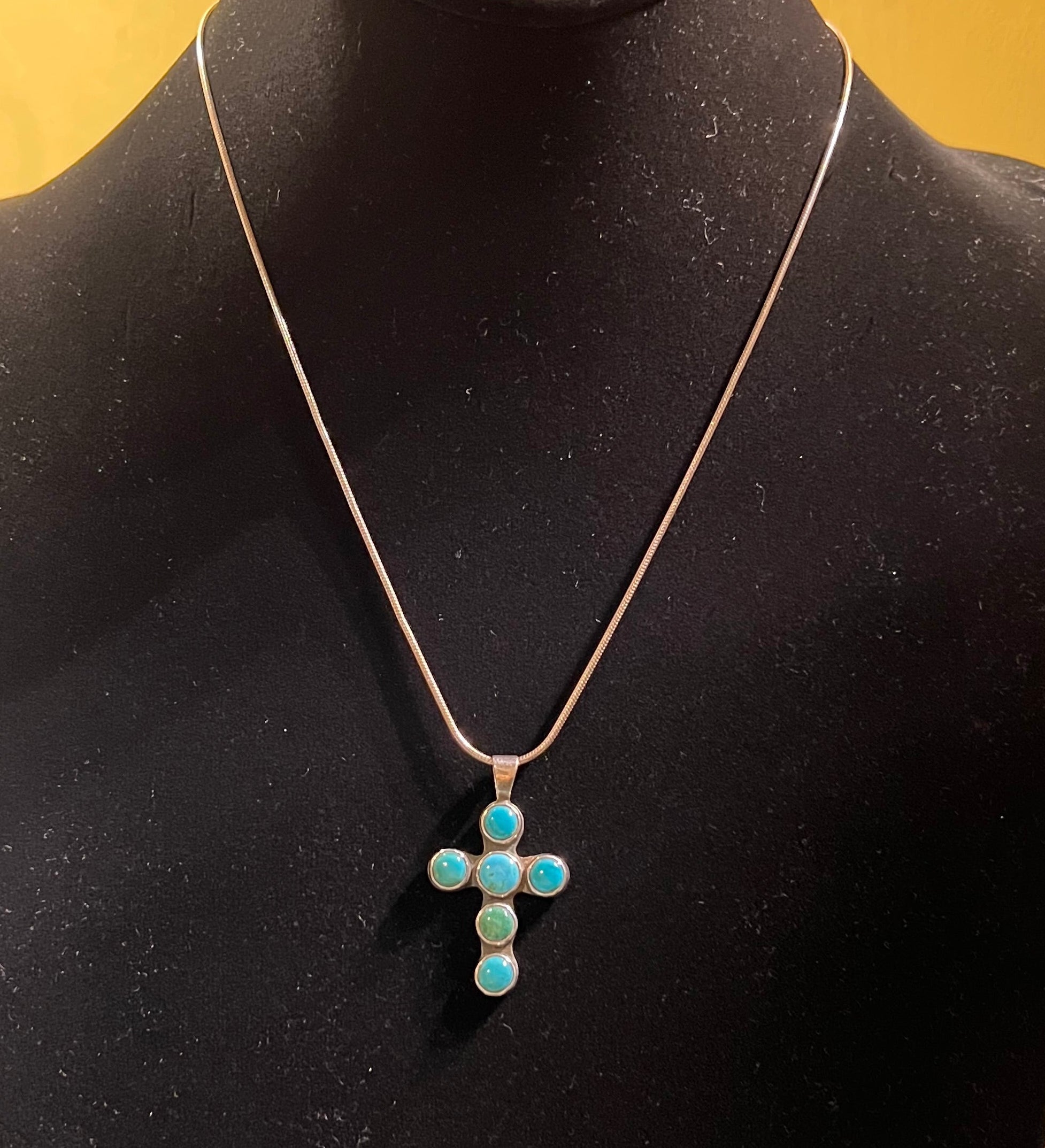 Randall Pipkorn R20 Handmade Bisbee Turquoise and Sterling Silver Cross Necklace