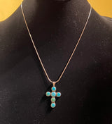 Randall Pipkorn R20 Handmade Bisbee Turquoise and Sterling Silver Cross Necklace