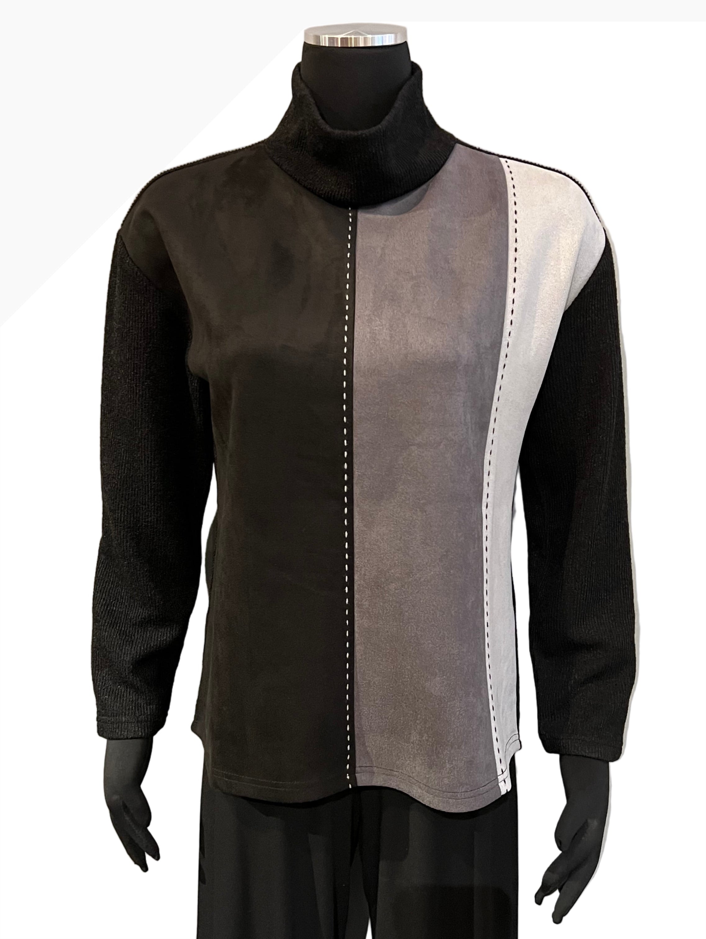 Trisha Tyler TT11956BG Black Grey Long Sleeve Faux Suede Sweater