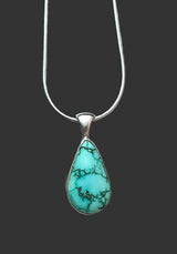 Randall Pipkorn R-60 Handmade Bisbee Turquoise and Sterling Silver Teardrop Pendant Necklace