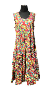 Dress Addict JOY607 Multicolor Floral and Stripe 100% Organic Cotton Tank Dress