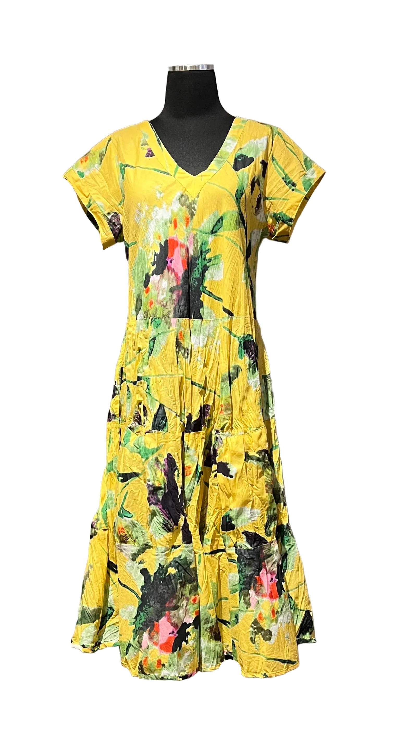 Dress Addict JALAN614 100% Crinkle Cotton V-Neck Cap Sleeve Dress
