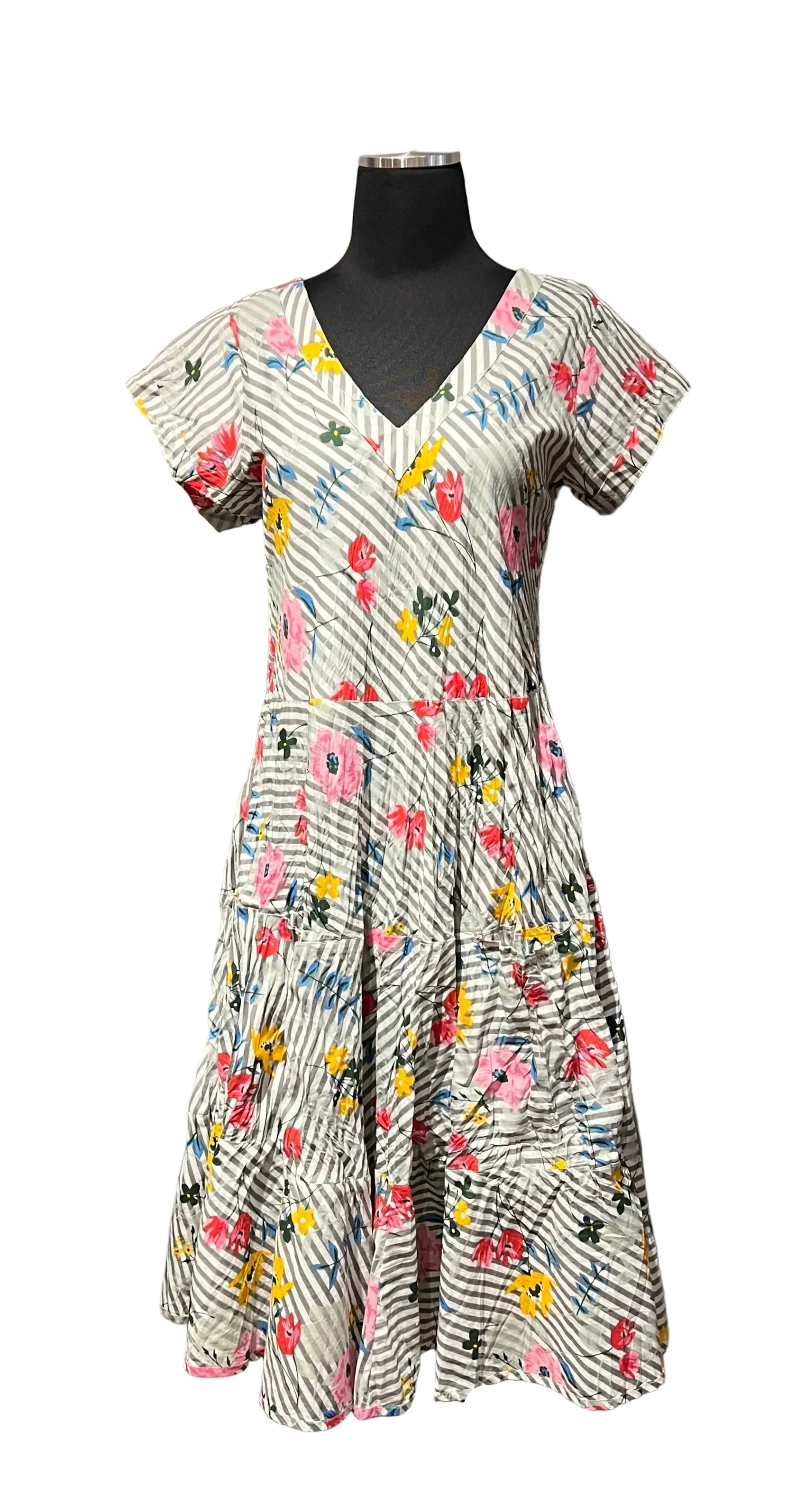Dress Addict JALAN612 100% Crinkle Cotton V-Neck Cap Sleeve Dress