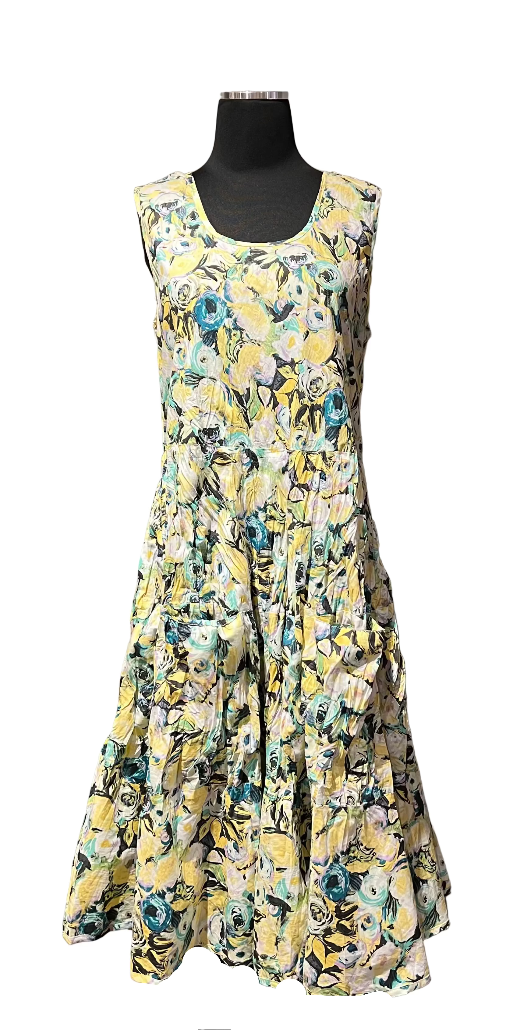 Dress Addict JOY605 Multicolor Floral and Stripe 100% Organic Cotton Tank Dress