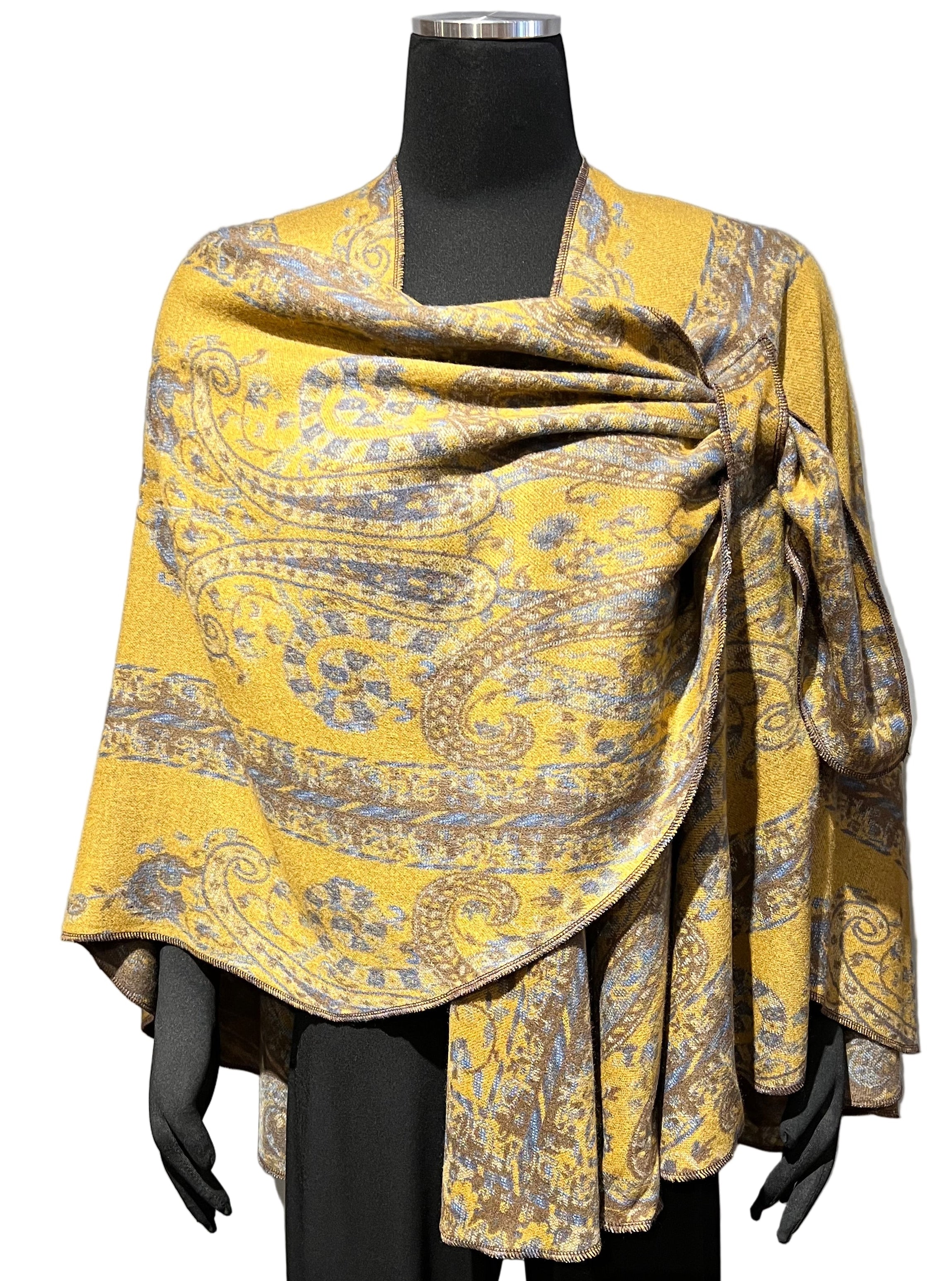 Rapti BS79 Gold One Size 100% Cashmere Reversible Buckle Shawl
