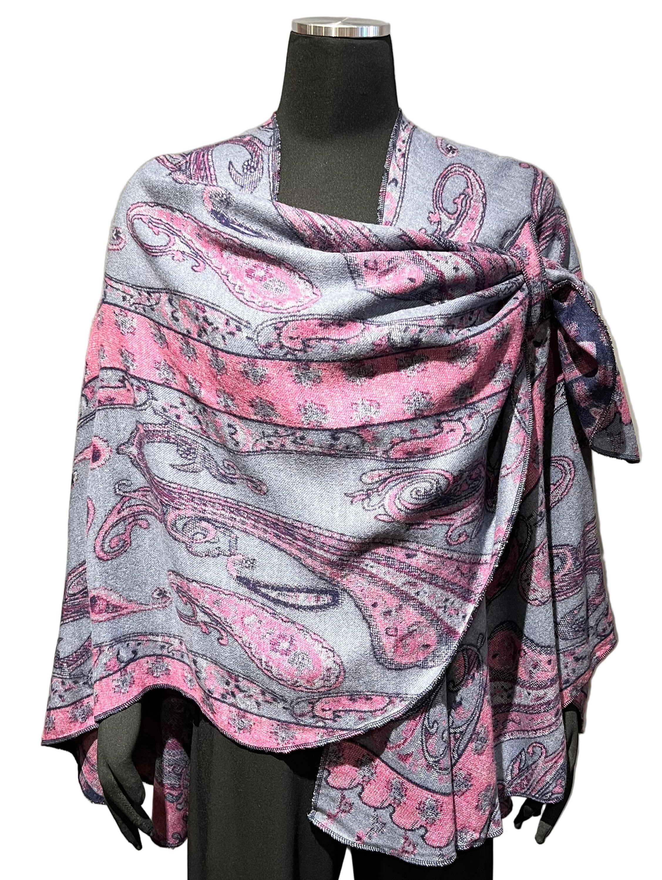 Rapti BS80 Pink/Blue One Size 100% Cashmere Reversible Buckle Shawl