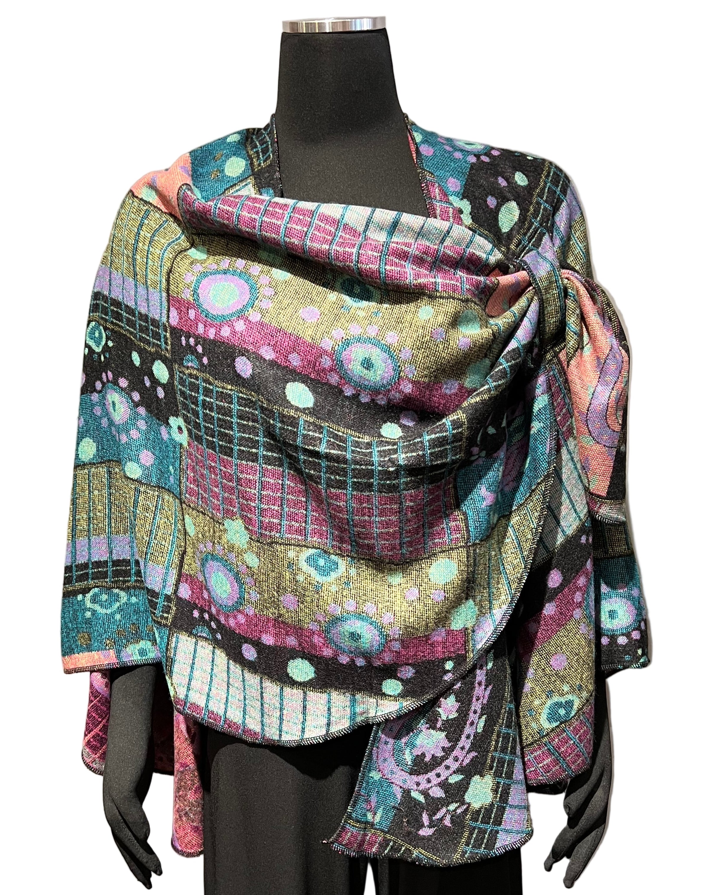 Rapti BS82 Multicolor One Size 100% Cashmere Reversible Buckle Shawl
