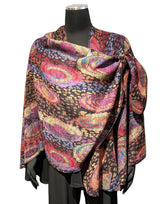 Rapti BS509 Red Print/Solid Black One Size Reversible 100% Cashmere Buckle Shawl