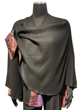 Rapti BS509 Red Print/Solid Black One Size Reversible 100% Cashmere Buckle Shawl