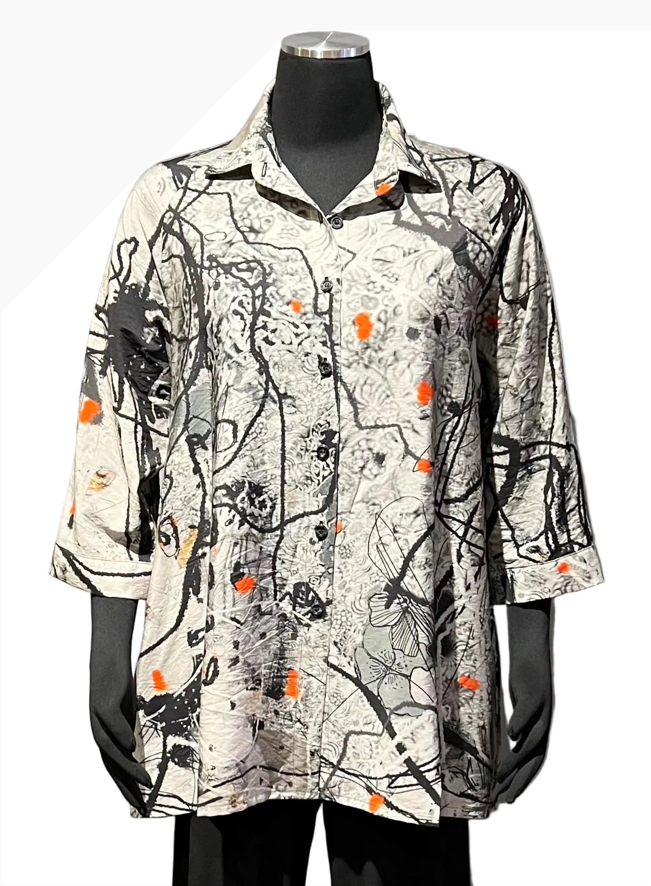 3 Potato C2127-FLWC Tunic Length Button Front Shirt