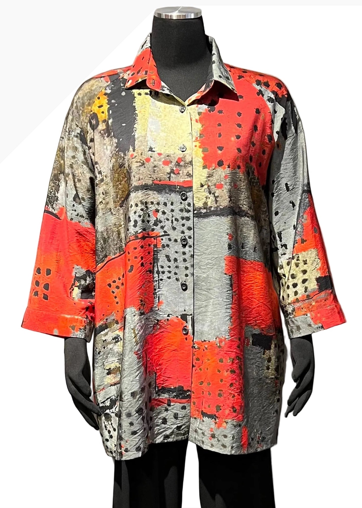 3 Potato C2127-REDA Tunic Length Button Front Shirt