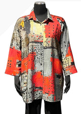 3 Potato C2127-REDA Tunic Length Button Front Shirt