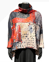 3 Potato T17-REDA One Size Plush Jersey Knit 3/4 Sleeve Turtleneck Hi-Lo Hem Top