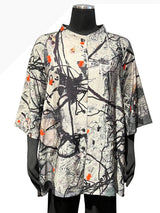 3 Potato J2401-FLWC Multicolor Hand Printed Blouse With Mock Collar