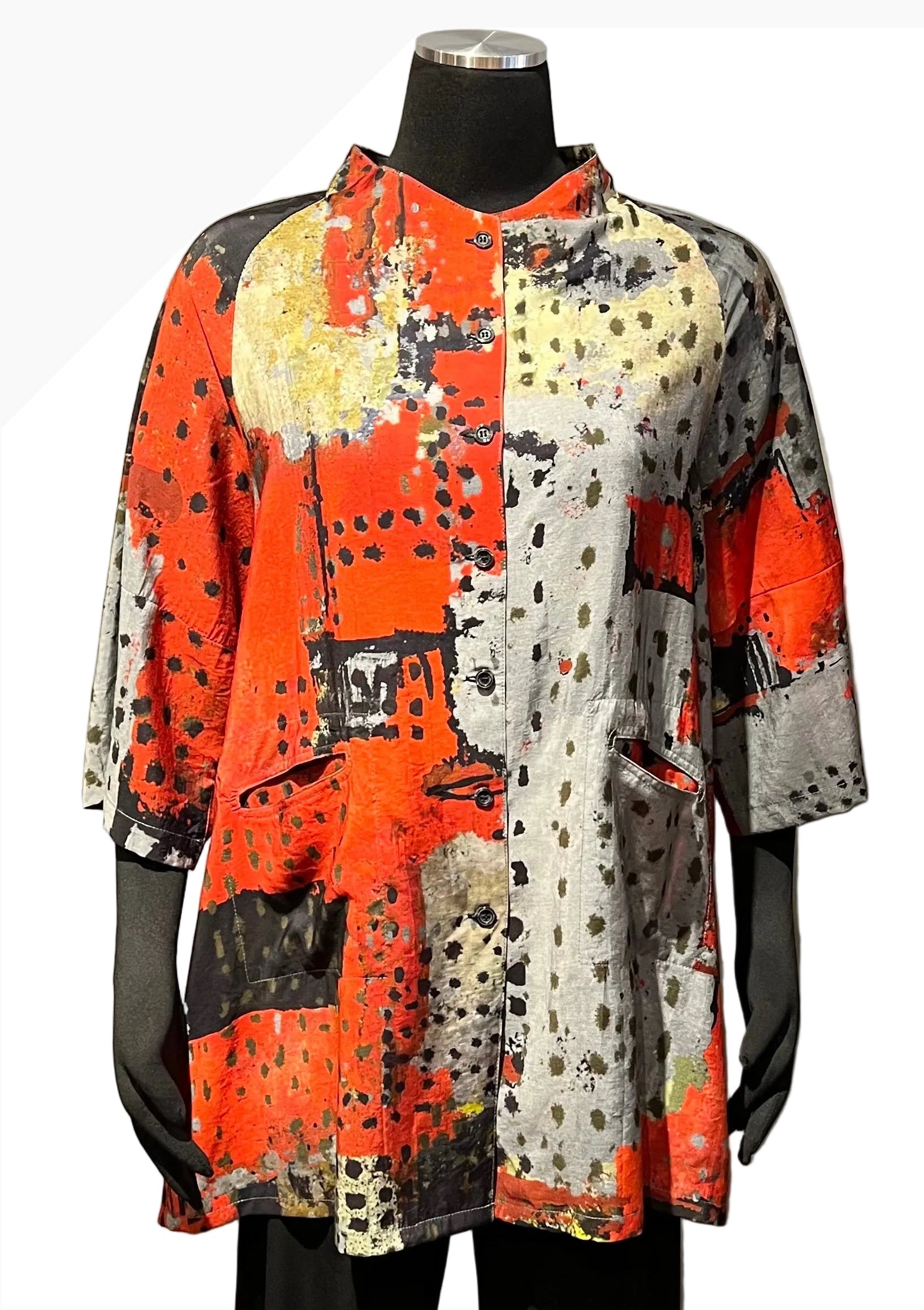 3 Potato J2401-REDA Multicolor Hand Painted Blouse With Mock Collar