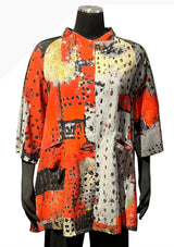 3 Potato J2401-REDA Multicolor Hand Painted Blouse With Mock Collar