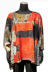 3 Potato 00252-REDA One Size 3/4 Sleeve Hand Painted Butterfly Top