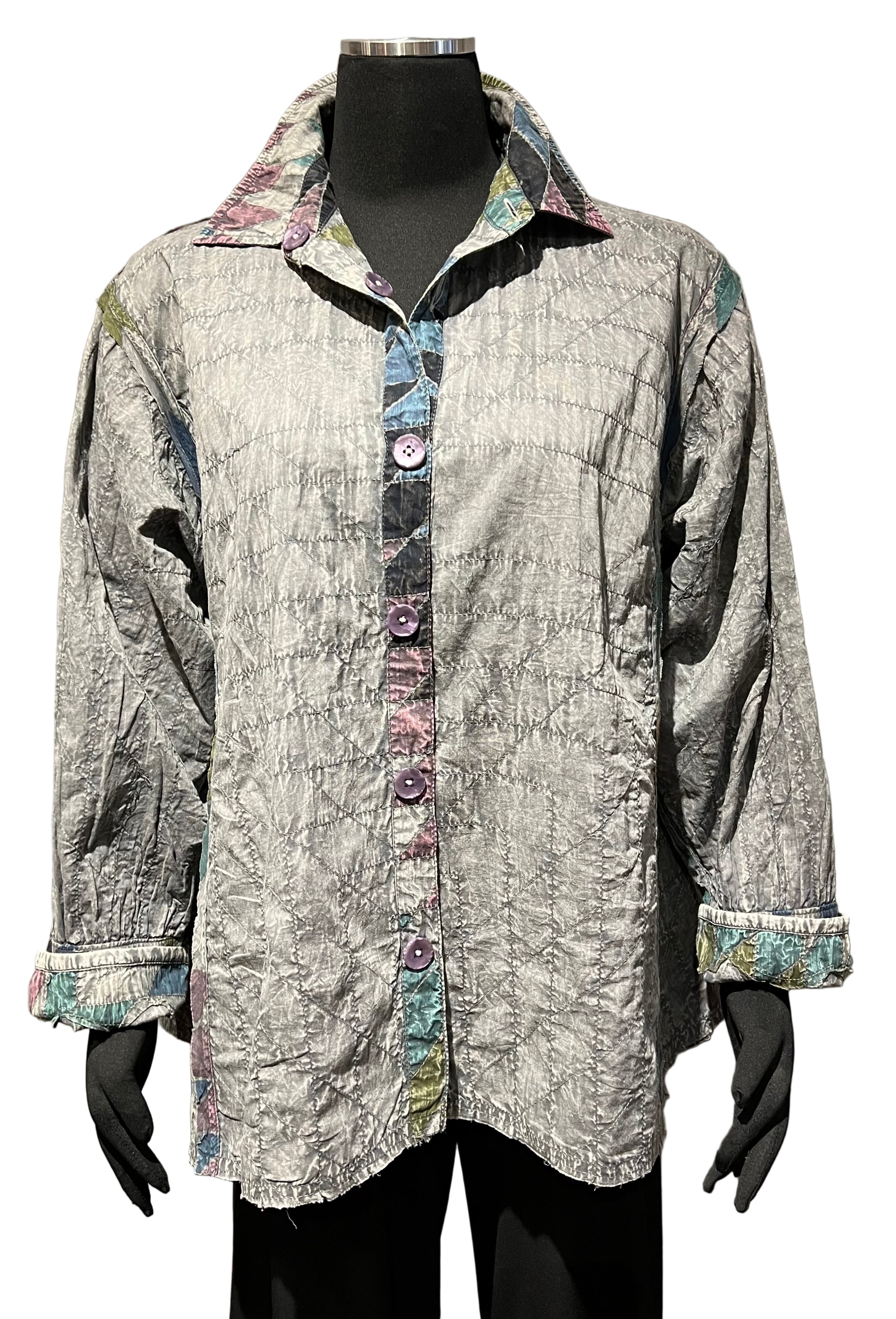 Paper Lace PL-G226S ONE SIZE Grey Mix 100% Cotton Quilted Diamond Pattern Reversible Jacket